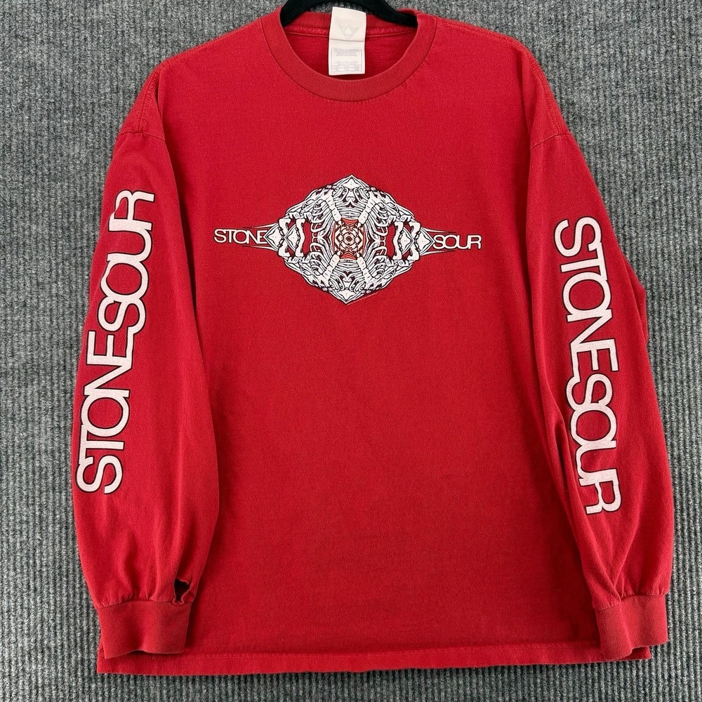 Stone Sour Long Sleeve Shirt‎ Mens XL Red Band Tee Distressed Grunge